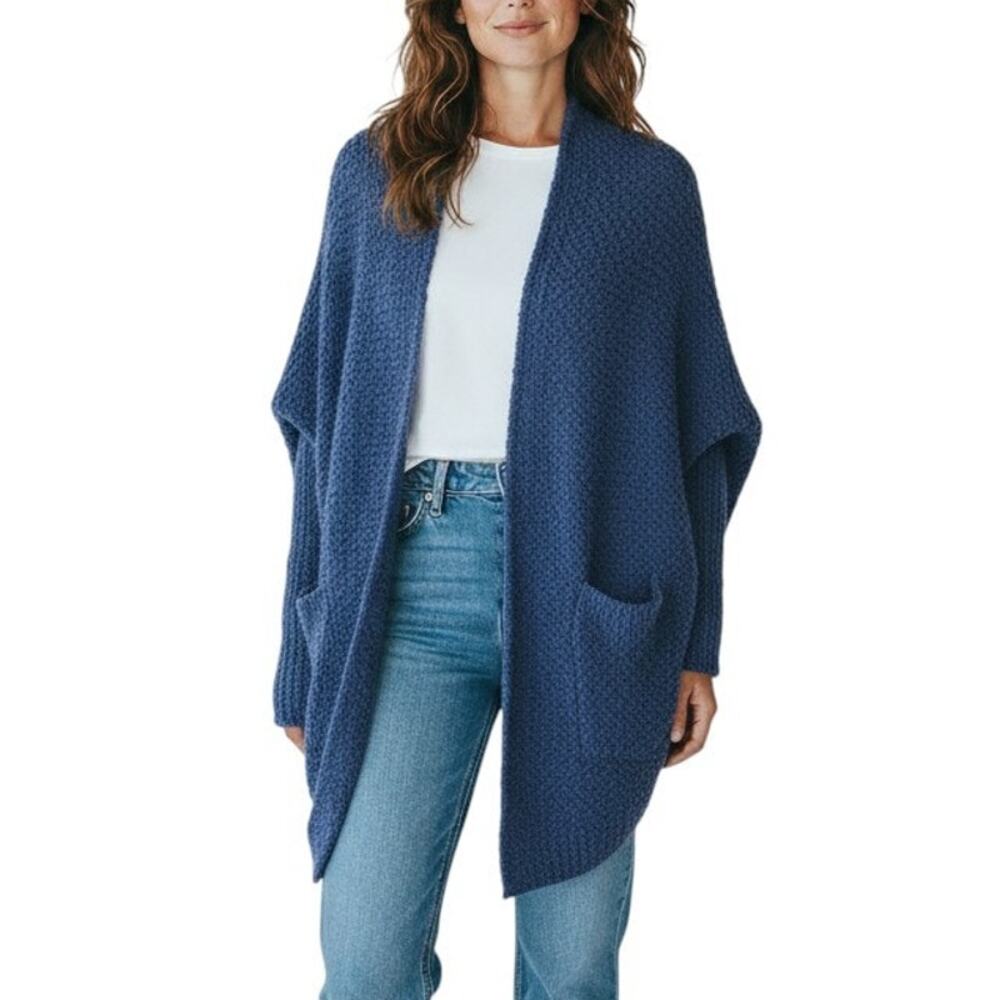 Umgee Women’s Open Front Cardigan Sweater with Pockets Blue Super Soft Large